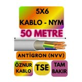 Avarson Öznur 5X6 Antigron NYM Kablo, 50 Metre, Gri