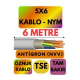 Avarson Öznur 5X6 Antigron (NYM) Kablo, 6 Metre, Gri