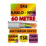 Avarson Öznur 5X6 Antigron NYM Kablo, 60 Metre, Gri