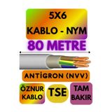 Avarson Öznur 5X6 Antigron NYM Kablo, 80 Metre, Gri