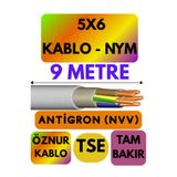 Avarson Öznur 5X6 Antigron NYM Kablo, 9 Metre, Gri