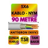 Avarson Öznur 5X6 Antigron NYM Kablo, 90 Metre, Gri