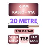 Avarson Öznur 6 MM NYA Enerji Kablosu, 20 Metre, Siyah