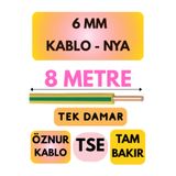 Avarson Öznur 6 MM NYA Enerji Kablosu, 8 Metre, Sarı-Yeşil