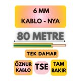 Avarson Öznur 6 MM NYA Enerji Kablosu, 80 Metre, Sarı-Yeşil