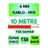Avarson Öznur 6 MM NYA Kablo, 10 Metre, Kırmızı, Enerji Kablosu