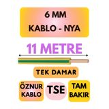 Avarson Öznur 6 MM NYA Kablo, 11 Metre, Sarı-Yeşil