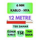 Avarson Öznur 6 MM NYA Kablo, 12 Metre, Kırmızı, Enerji Kablosu