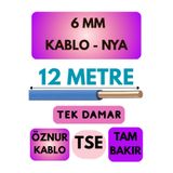 Avarson Öznur 6 MM NYA Kablo, 12 Metre, Mavi