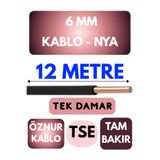 Avarson Öznur 6 MM NYA Kablo, 12 Metre, Siyah