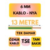 Avarson Öznur 6 MM NYA Kablo, 13 Metre, Sarı-Yeşil