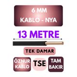 Avarson Öznur 6 MM NYA Kablo, 13 Metre, Siyah, Enerji Kablosu