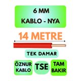 Avarson Öznur 6 MM NYA Kablo, 14 Metre, Kırmızı, Tek Damar