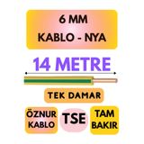 Avarson Öznur 6 MM NYA Kablo, 14 Metre, Sarı-Yeşil