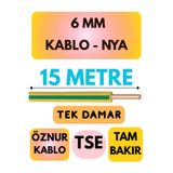 Avarson Öznur 6 MM NYA Kablo, 15 Metre, Sarı-Yeşil