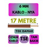 Avarson Öznur 6 MM NYA Kablo, 17 Metre, Kahverengi
