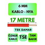 Avarson Öznur 6 MM NYA Kablo, 17 Metre, Kırmızı, Tek Damar