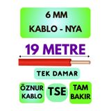 Avarson Öznur 6 MM NYA Kablo, 19 Metre, Kırmızı, Tek Damar