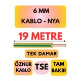 Avarson Öznur 6 MM NYA Kablo, 19 Metre, Sarı-Yeşil, Enerji Kablosu