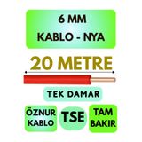 Avarson Öznur 6 MM NYA Kablo, 20 Metre, Kırmızı, Tek Damar