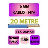 Avarson Öznur 6 MM NYA Kablo, 20 Metre, Mavi