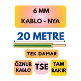 Avarson Öznur 6 MM NYA Kablo, 20 Metre, Sarı-Yeşil