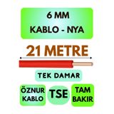 Avarson Öznur 6 MM NYA Kablo, 21 Metre, Kırmızı, Tek Damar