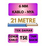 Avarson Öznur 6 MM NYA Kablo, 21 Metre, Mavi, Enerji Kablosu