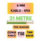 Avarson Öznur 6 MM NYA Kablo, 21 Metre, Sarı-Yeşil, Enerji Kablosu