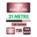 Avarson Öznur 6 MM NYA Kablo, 21 Metre, Siyah, Enerji Kablosu