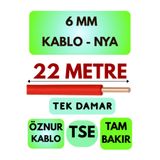 Avarson Öznur 6 MM NYA Kablo, 22 Metre, Kırmızı, Tek Damar