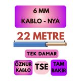 Avarson Öznur 6 MM NYA Kablo, 22 Metre, Mavi, Enerji Kablosu