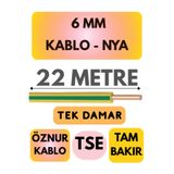 Avarson Öznur 6 MM NYA Kablo, 22 Metre, Sarı-Yeşil, Enerji Kablosu
