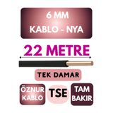 Avarson Öznur 6 MM NYA Kablo, 22 Metre, Siyah, Enerji Kablosu