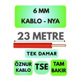 Avarson Öznur 6 MM NYA Kablo, 23 Metre, Kırmızı, Tek Damar