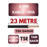 Avarson Öznur 6 MM NYA Kablo, 23 Metre, Siyah, Enerji Kablosu