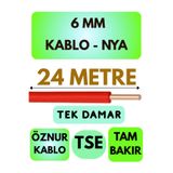 Avarson Öznur 6 MM NYA Kablo, 24 Metre, Kırmızı, Enerji Kablosu