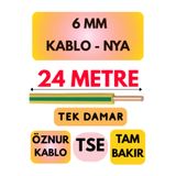 Avarson Öznur 6 MM NYA Kablo, 24 Metre, Sarı-Yeşil