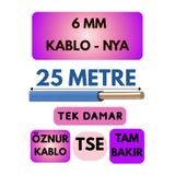Avarson Öznur 6 MM NYA Kablo, 25 Metre, Mavi