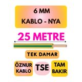 Avarson Öznur 6 MM NYA Kablo, 25 Metre, Sarı-Yeşil