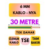 Avarson Öznur 6 MM NYA Kablo, 30 Metre, Sarı-Yeşil