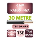 Avarson Öznur 6 MM NYA Kablo, 30 Metre, Siyah