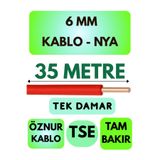 Avarson Öznur 6 MM NYA Kablo, 35 Metre, Kırmızı, Tek Damar