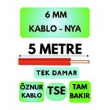 Avarson Öznur 6 MM NYA Kablo, 5 Metre, Kırmızı
