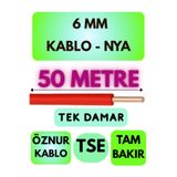 Avarson Öznur 6 MM NYA Kablo, 50 Metre, Kırmızı, Tek Damar