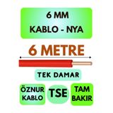 Avarson Öznur 6 MM NYA Kablo, 6 Metre, Kırmızı, Enerji Kablosu