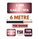 Avarson Öznur 6 MM NYA Kablo, 6 Metre, Siyah, Enerji Kablosu