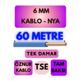 Avarson Öznur 6 MM NYA Kablo, 60 Metre, Mavi
