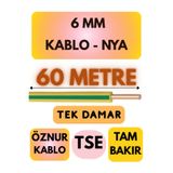 Avarson Öznur 6 MM NYA Kablo, 60 Metre, Sarı-Yeşil