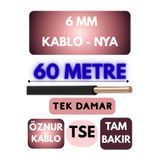 Avarson Öznur 6 MM NYA Kablo, 60 Metre, Siyah, Enerji Kablosu